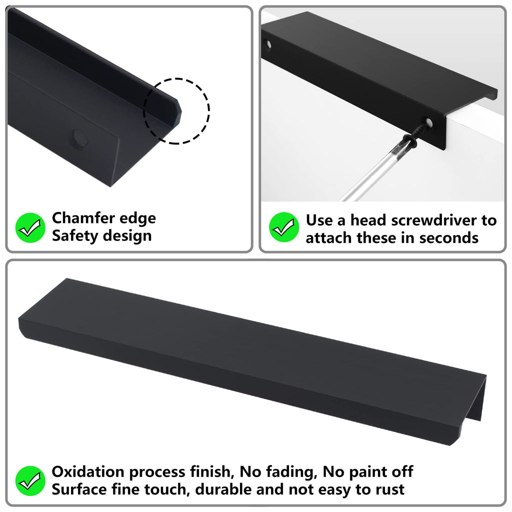 10 Pack Black Cabinet Handles Modern Finger Edge Pulls for Cabinets