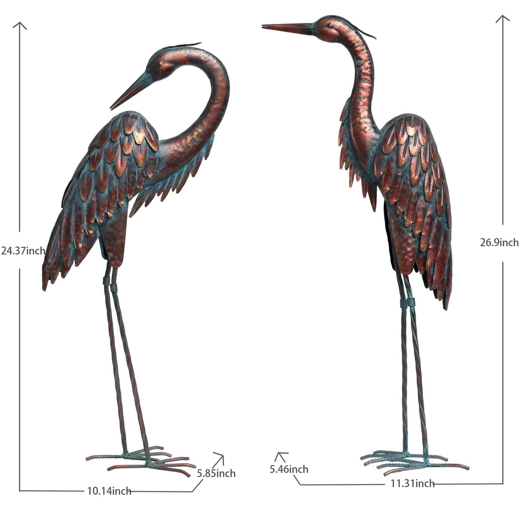 Outdoor Metal Heron Statues, Crane Sculptures for Garden Yard