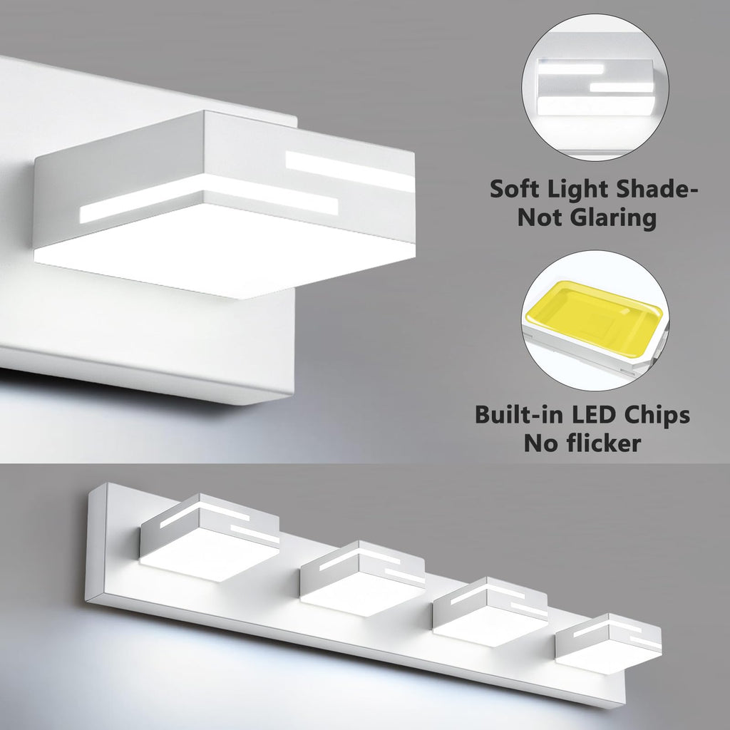 LED Modern Bathroom Vanity Light Fixtures, Dimmable White Vanity Lights Lighting Fixtures Over Mirror, with 360°