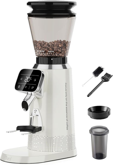 G2 Conical Burr Coffee Grinder with 70 Grind Settings, Ivory | Anti-static Burr Mill, Precision Electronic Timer and