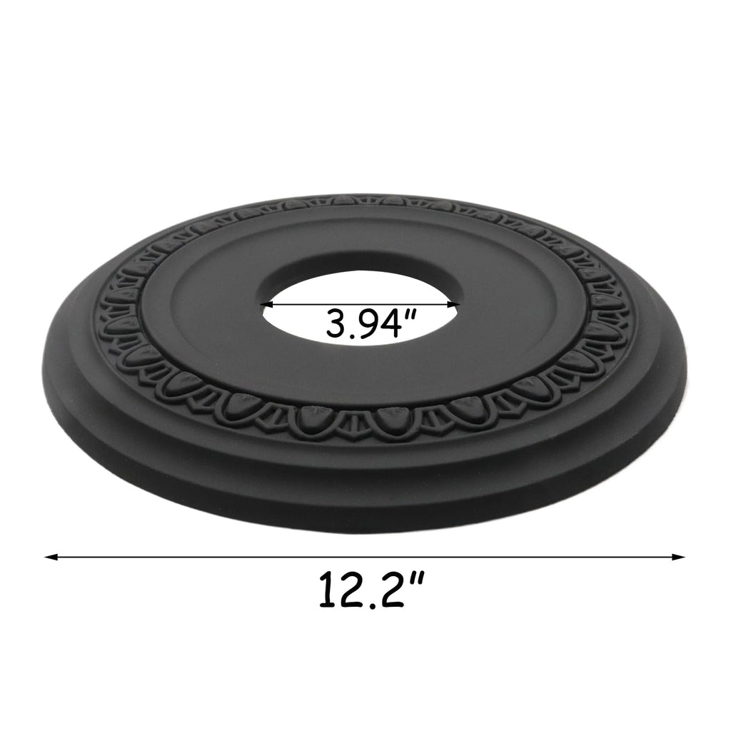 Black Ceiling Medallion 12"OD x 3.94"ID, PU Light Cover Modern