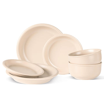 6 Piece Ceramic Plates and Bowls Sets for 2, Terracotta White