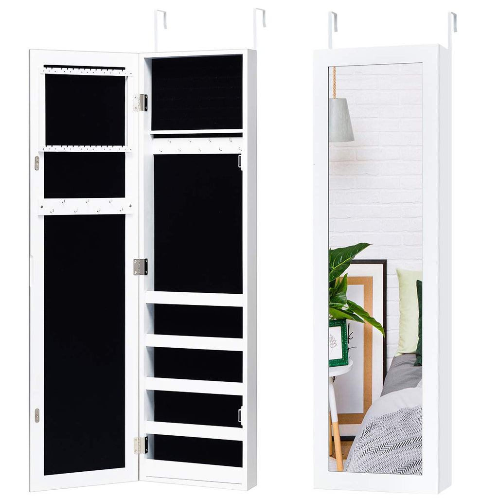 Jewelry Armoire Wall or Door Mounted, Full Length Mirror, White