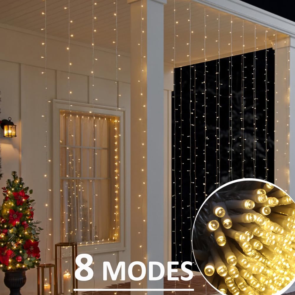 LED Curtain Lights Outdoor 50ft x10ft, 1000 LED Plug in Hanging String Lights Indoor Bedroom, Twinkle Light Backdrop