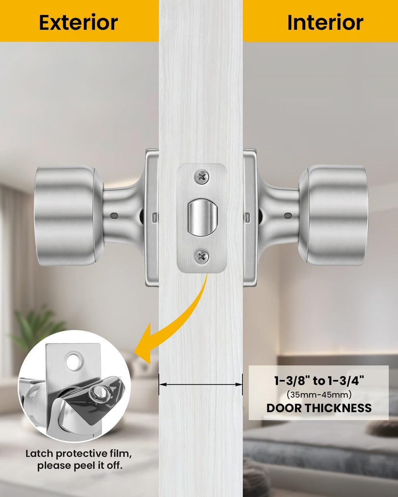 Brushed Nickel Closet Door Knobs Interior, 6 Pack