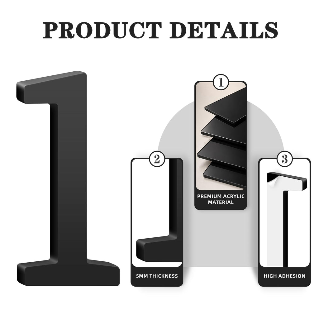 12" Acrylic House Numbers, Self-adhesive Mailbox Numbers for outside (5)