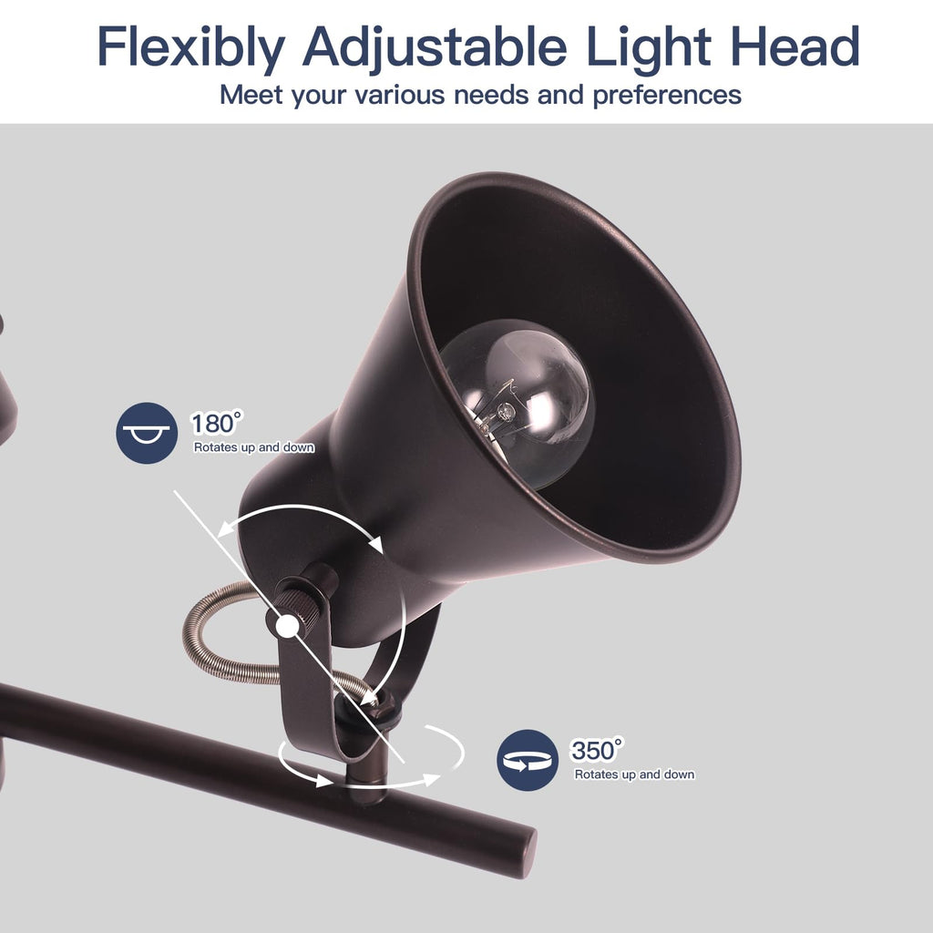 Brown Track Lighting Fixtures Ceiling, Directional Ceiling Spotlight with 4 Rotatable Heads, Modern