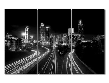 USA City Skyline Canvas Wall 3 Piece Atlanta City Skyline Panorama Hd Picture Prints Black and White Painting Wall