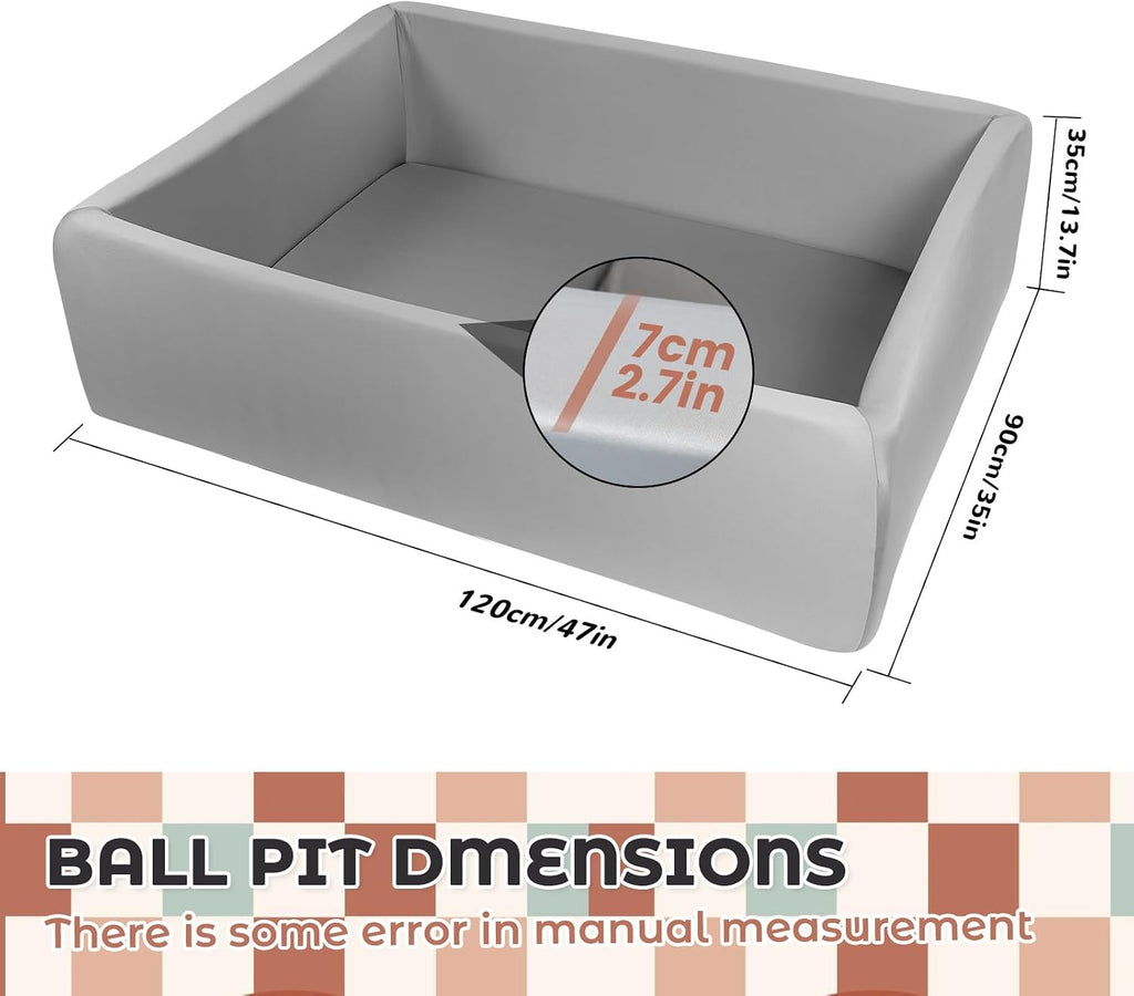 Large Size Soft Foam Ball Pit 47 x 35 x 14 Inch Rectangular, 2.7 Inch Wall Thickness Small Indoor and Outdoor