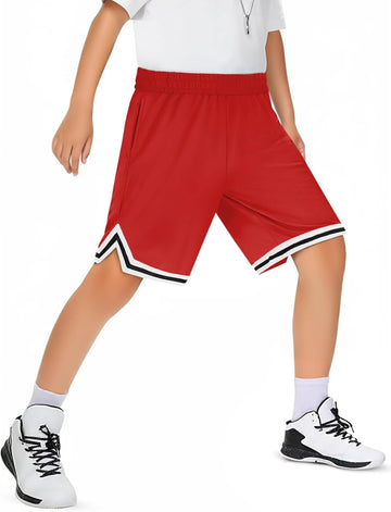 Boys Athletic Shorts Kids Youth Quick Dry Elastic Performance Basketball Shorts with Pockets
