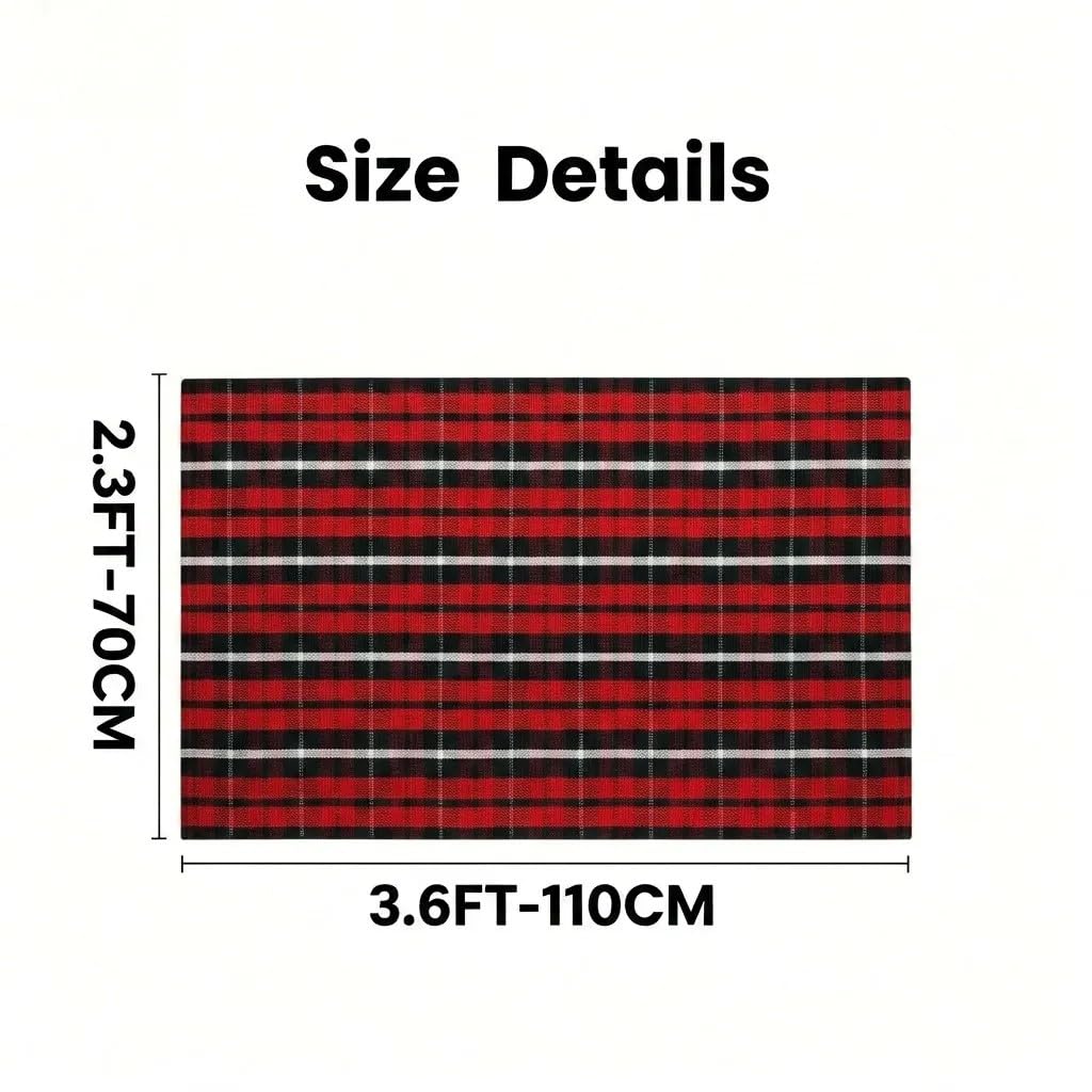 Cotton Buffalo Plaid Rug, 27.5x43 Christmas Red Black White Outdoor Rug Front Door Decorative Mat, Washable Doormat