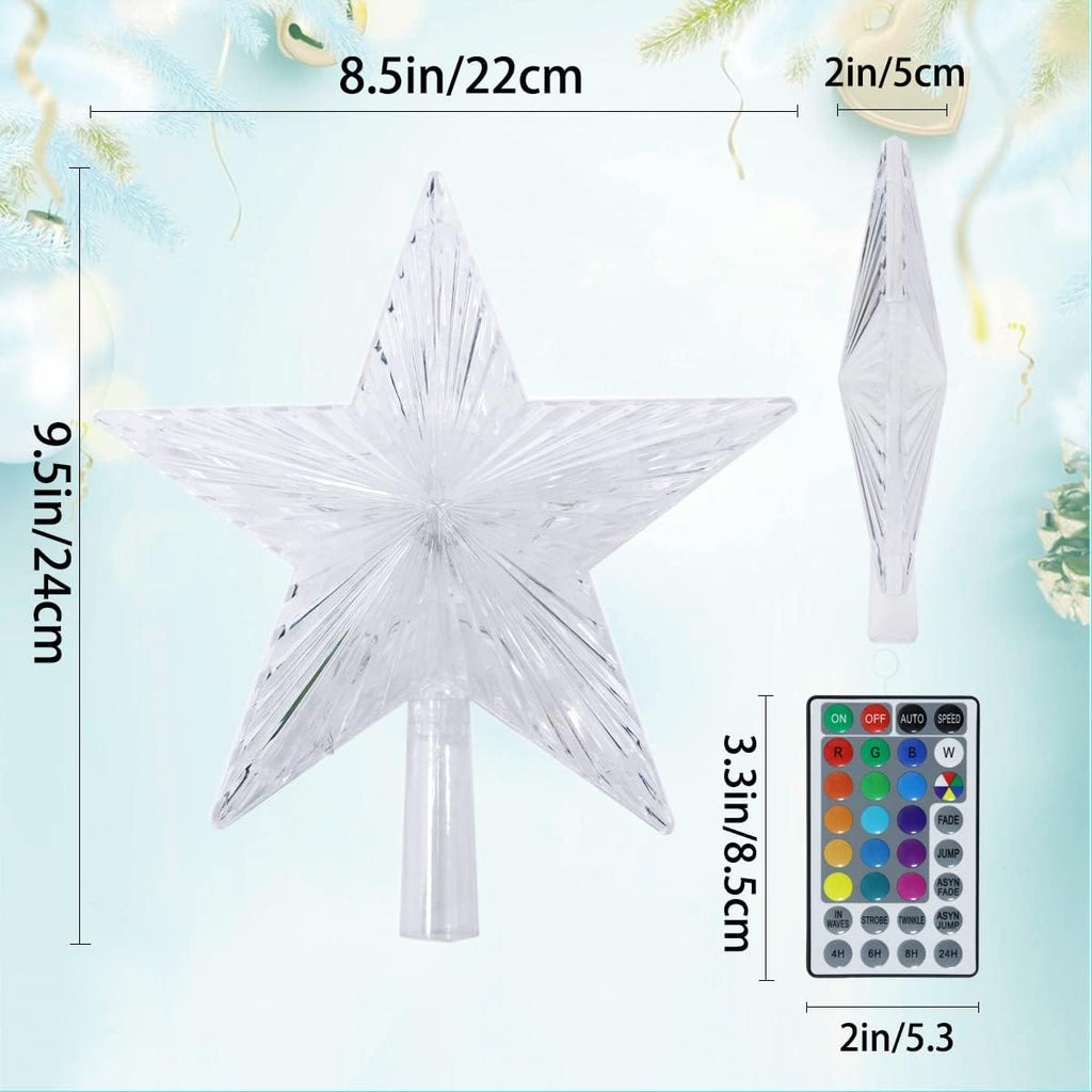 Christmas Tree Topper, LED 24 Modes Color Changing 9.5" Christmas Tree Toppers Star Lighted, Remote Controller