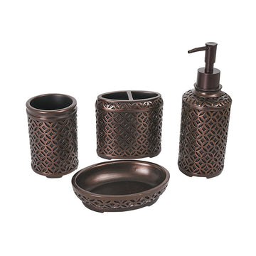 4-Piece Oil Rubbed Bronze Bathroom Accessories Set - Includes Toothbrush Holder, Tumbler, Soap Dish, Dispenser Pump