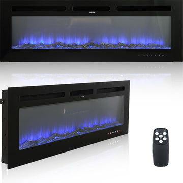 50 Inch Electric Fireplace Wall Mounted and Recessed LED Fireplace with Remote Control 8h Timer, 12 Flames, Touch