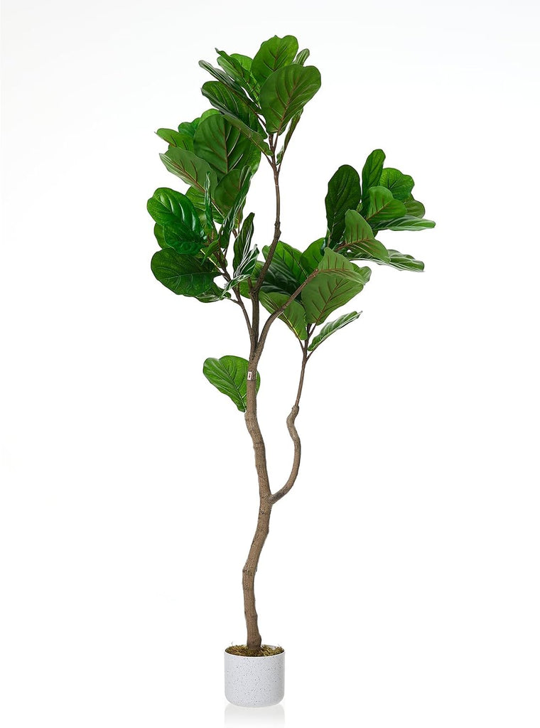 5FT Artificial Fiddle Leaf Fig Tree in White Planter, 61" Tall Fake Plants Ficus Tree with Fake Moss and Trunk