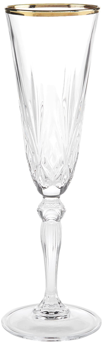 Siena Collection Crystal Flute Glass with Gold Band Design, Set of 4