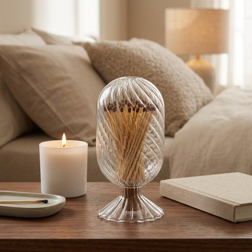 Glass Match Holder Jar with Cork Stopper, Inverted Bottle Shape, Easy to Store and Keeps Contents Safe from Air