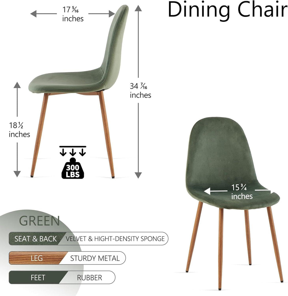 Velvet Dining Chairs Set of 4 - Modern Upholstered Chairs with Metal Legs for Living, Bedroom, Dining Room - Green