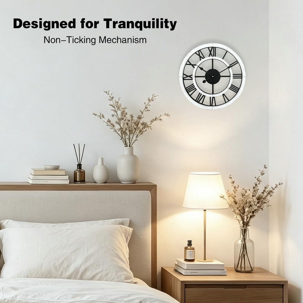 16 Inch Rustic Wall Clock Silent Non-Ticking Wooden Wall Clocks with Roman Numerals Farmhouse Decorative Clock