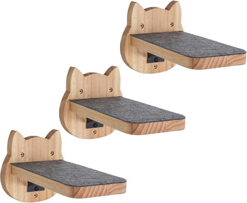 Natural Solid Wood Cat Wall Floating Steps, Set of 3