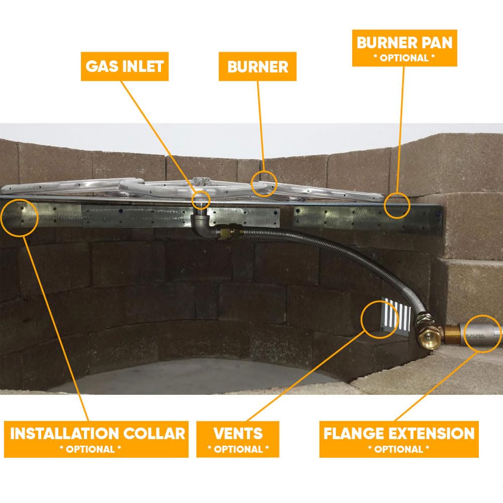 Round Match Lit Fire Pit Burner Kit with 24-Inch Stainless Steel Burner, Natural Gas, Polished