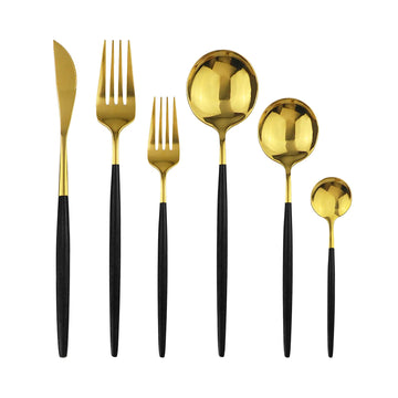 36-Pieces Silverware Mirror Polished Dinnerware Gold Flatware With Black Handle, 18/0 Stainless Steel Cutlery Set