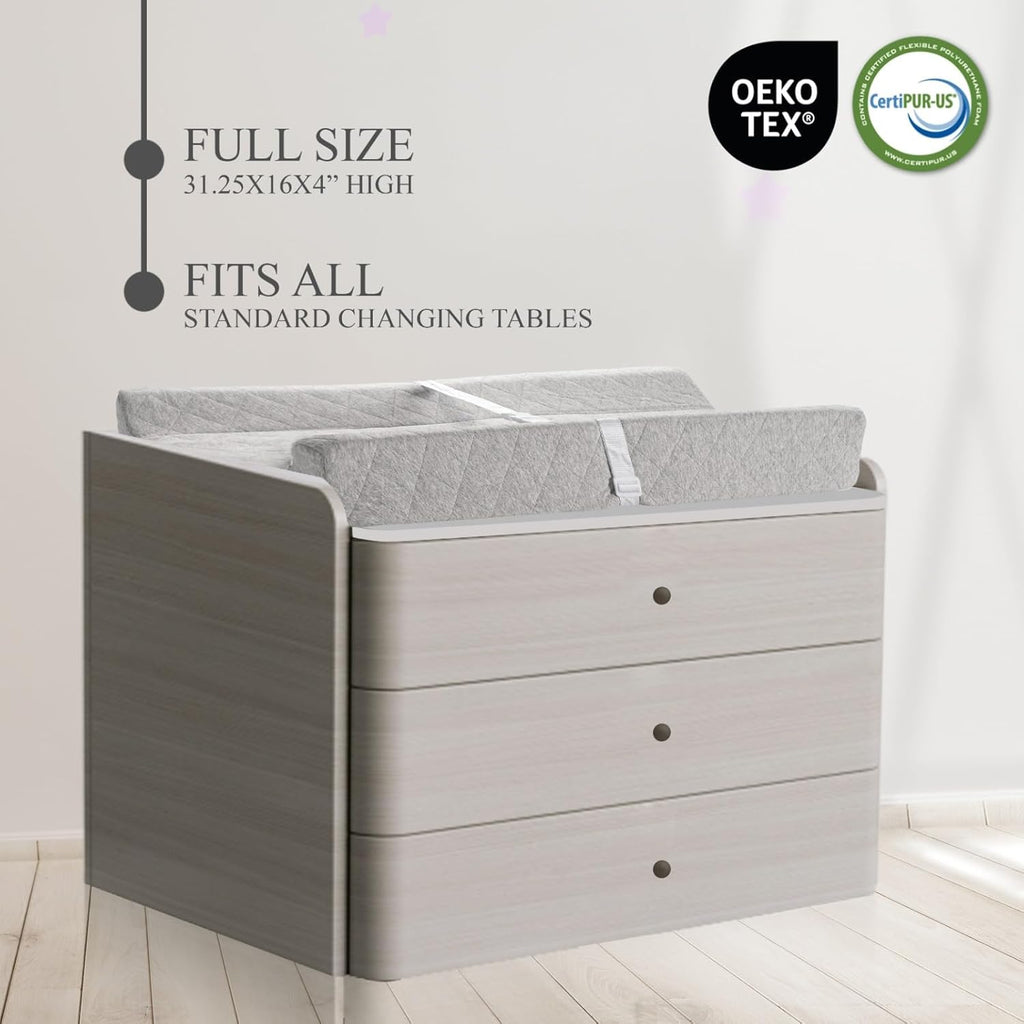 Organic Cotton Covered Contoured Baby Changing Pad | Waterproof Foam Mattress, Soft, Removable & Washable Cover