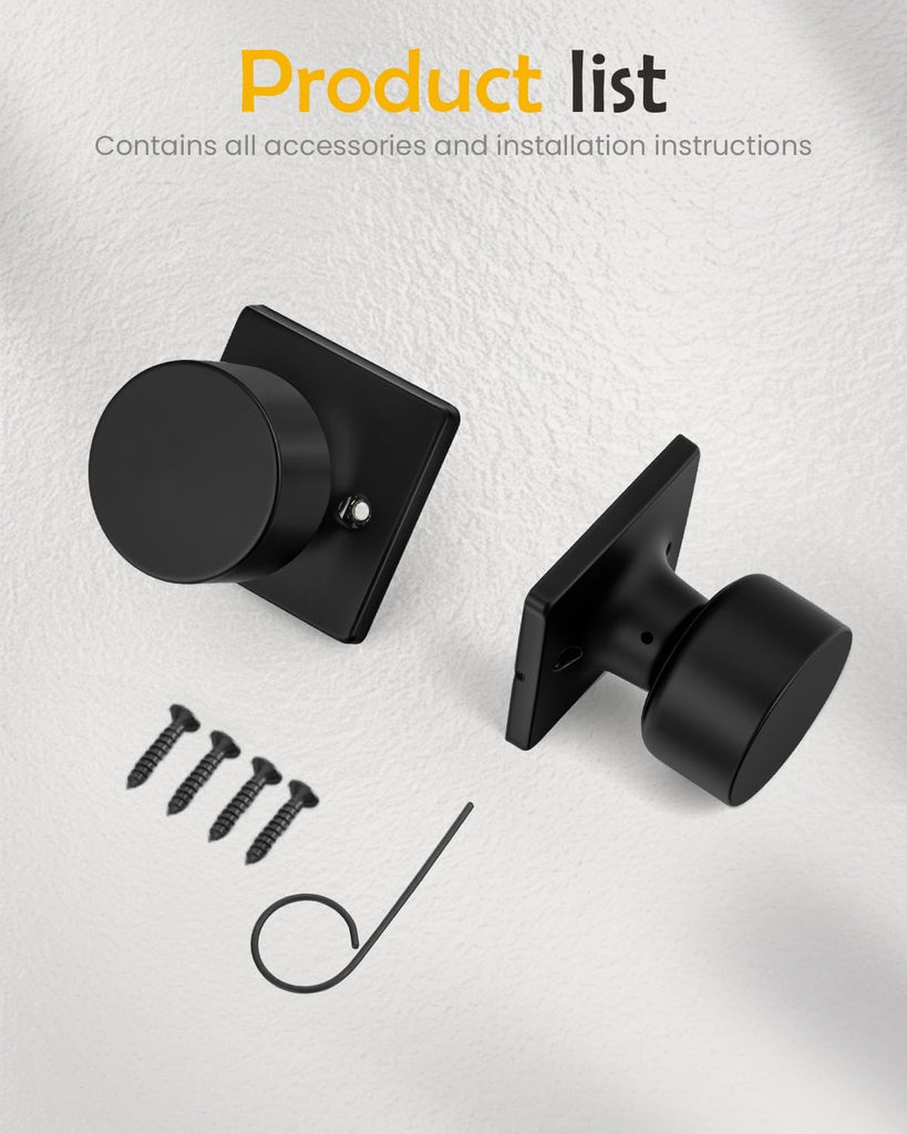 Matte Black Dummy Door Knobs 1 Pack, Non-Turning Interior Handle