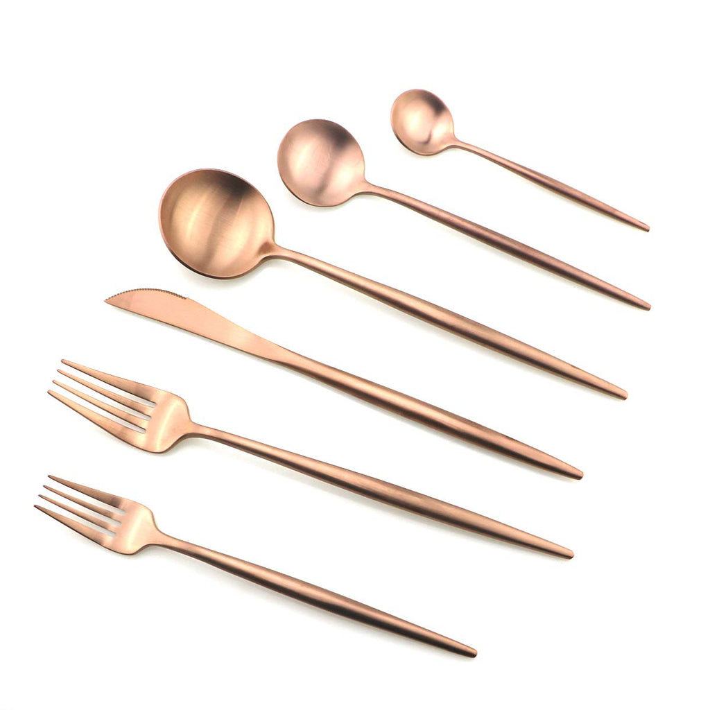 Luxury Silverware Royal Cutlery Set - 24 Piece Flatware Set - Service For 4 18/10 Stainless Steel - Matte Rose Gold