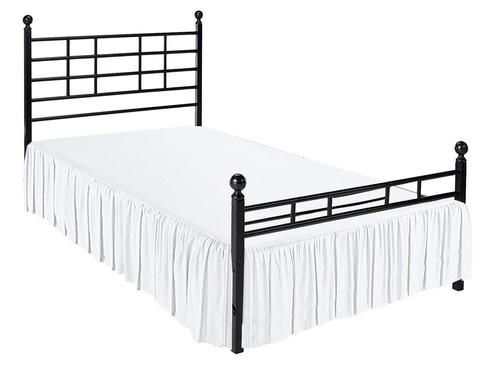 Split Corners Dust Ruffled Bed Skirt with Platform Three Sided Coverage - White, 24 Inch Drop Soft Sheen and
