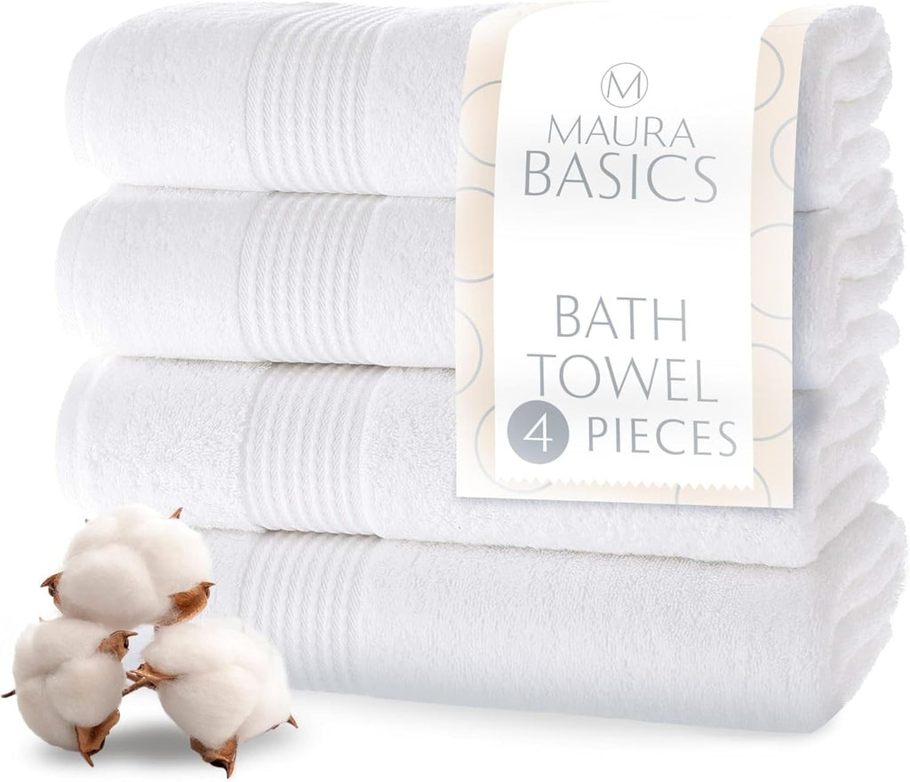 Basics Performance Bath Towels 100% Turkish Cotton with Hook Loops. Extra Large Luxury Absorbent Plush Towel Sets
