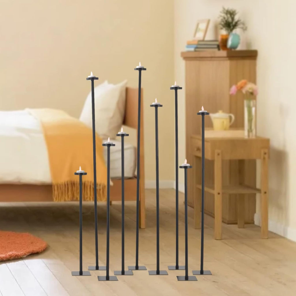 Tall Floor Candle Holders for 9 Arm Candlesticks, Metal Iron Black Candelabrallar Tealight Candles on Party Reception
