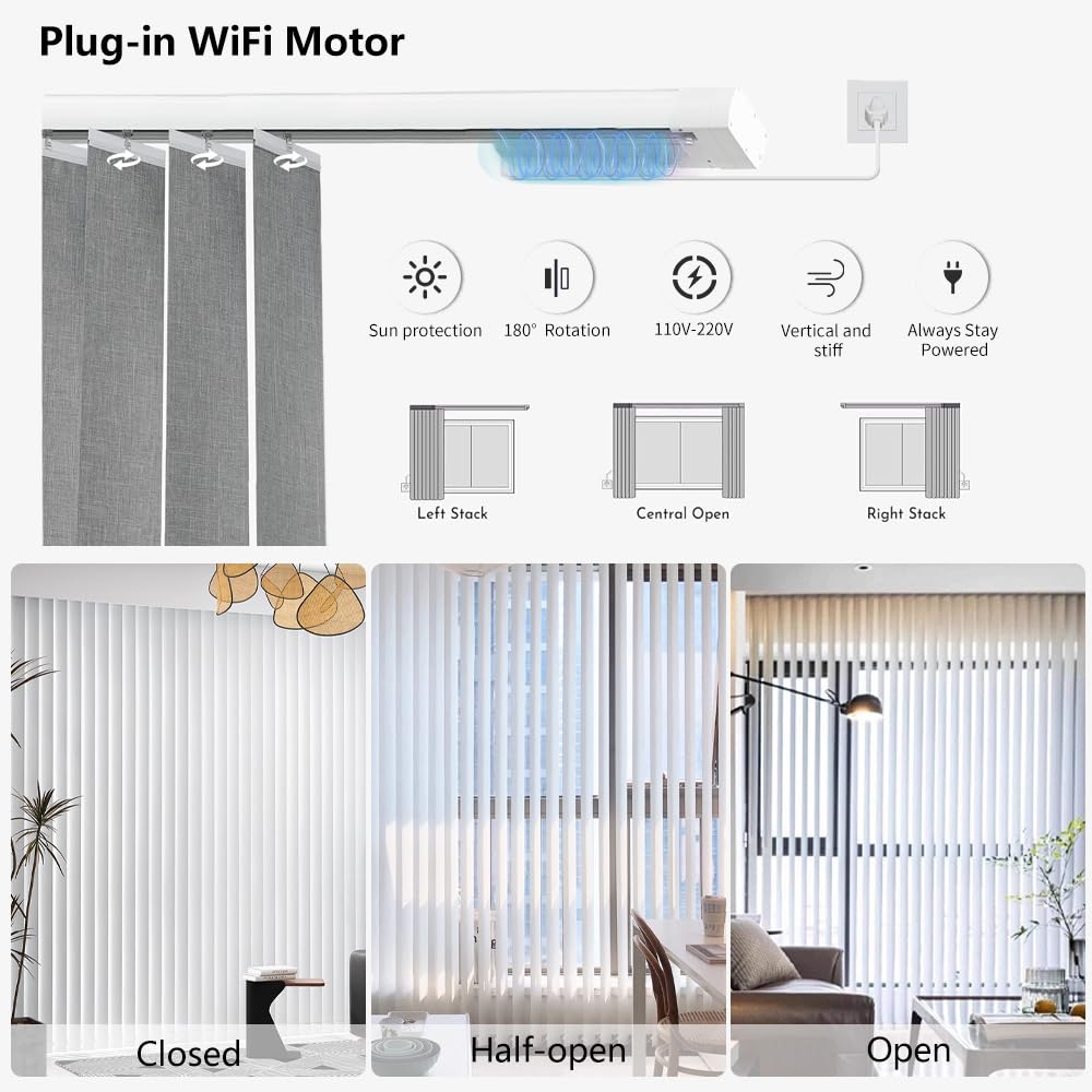 Motorized Vertical Blinds Compatible with Alexa Google Home, Blackout Sliding Door Shades Smart Vertical Blinds