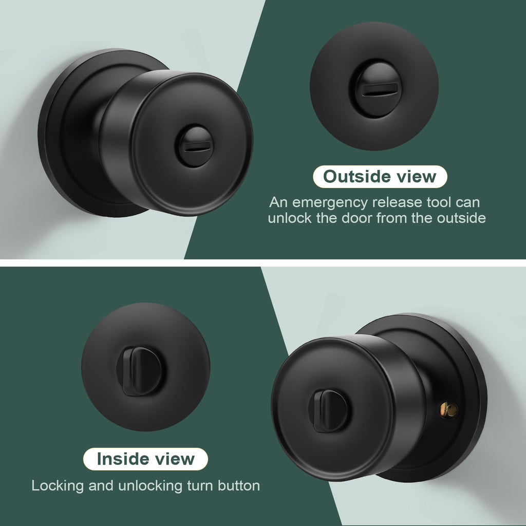 Tulip Privacy Door Knob with Lock, Modern Cylindrical Keyless Door Knob , Quiet & Easy Install for Standard Doors
