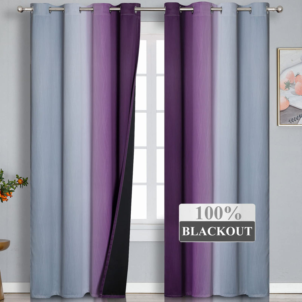 Purple and Grey Ombre Blackout Curtains 52Wx96L Inch 2 Panels