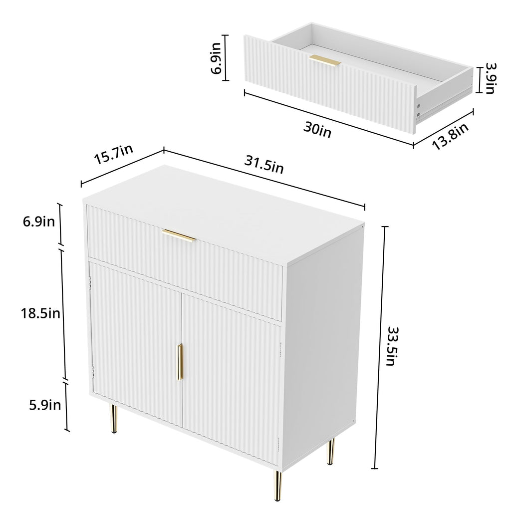 Sideboard Buffet Cabinet with 2 Doors and Large Drawer, White