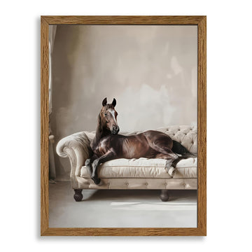 Framed Horse Lying on Sofa Canvas Wall Art Vintage Decor 12x16 inch