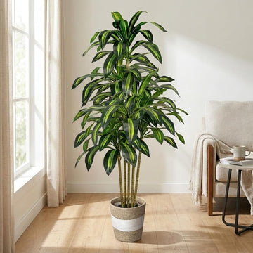 Artificial Dracaena Tree 5FT Fake Plant with Planter & Basket