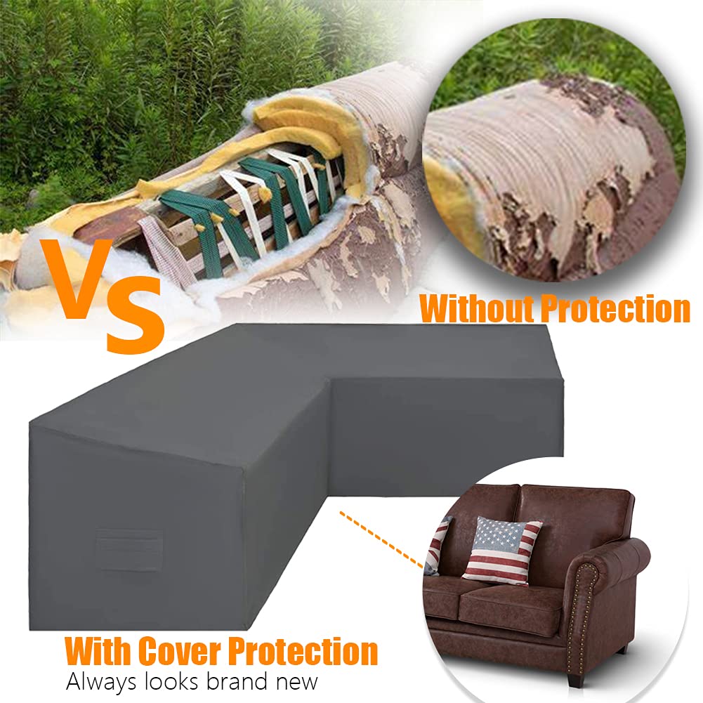 Patio L Shape Sofa Cover Sectional Waterproof Corner Sofa Cover Outdoor Dust-Proof Anti-UV Furniture Couch Cover for