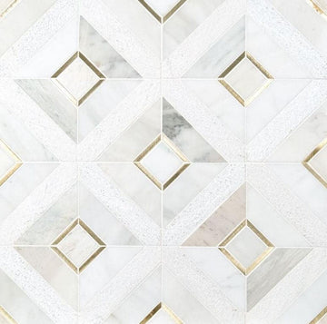 Veneto White with Yellow Gold Marble Stone Multi Surface and Metal Wall Mosaic Tile Walls, Kitchen Backsplashes