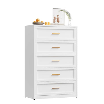 5 Drawer Metal Dresser, Heavy Duty Steel Storage Dresser with Smooth Glide Drawers, Anti-Tip Safety Metal Chest of