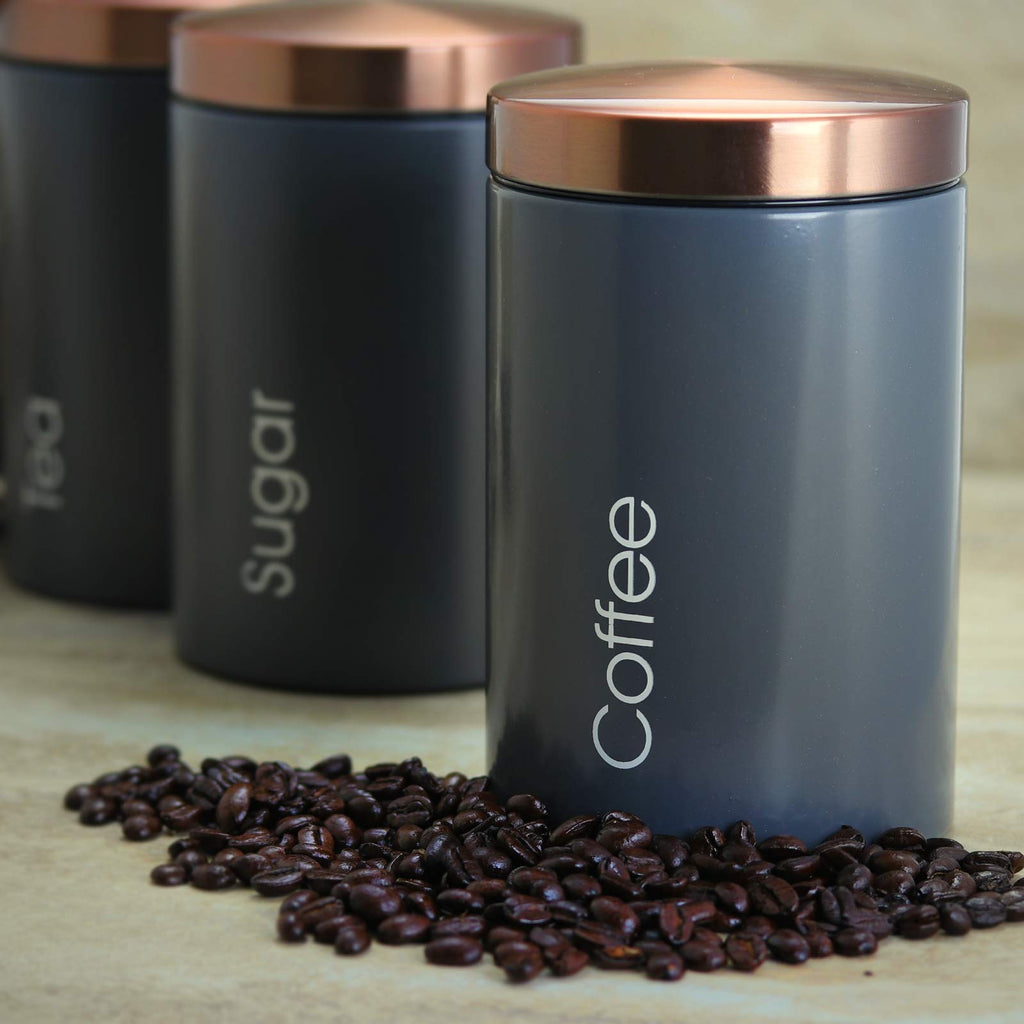 Essential Kitchen Storage 3 Piece Sugar, Coffee and Tea Canister Set in Matte Gray