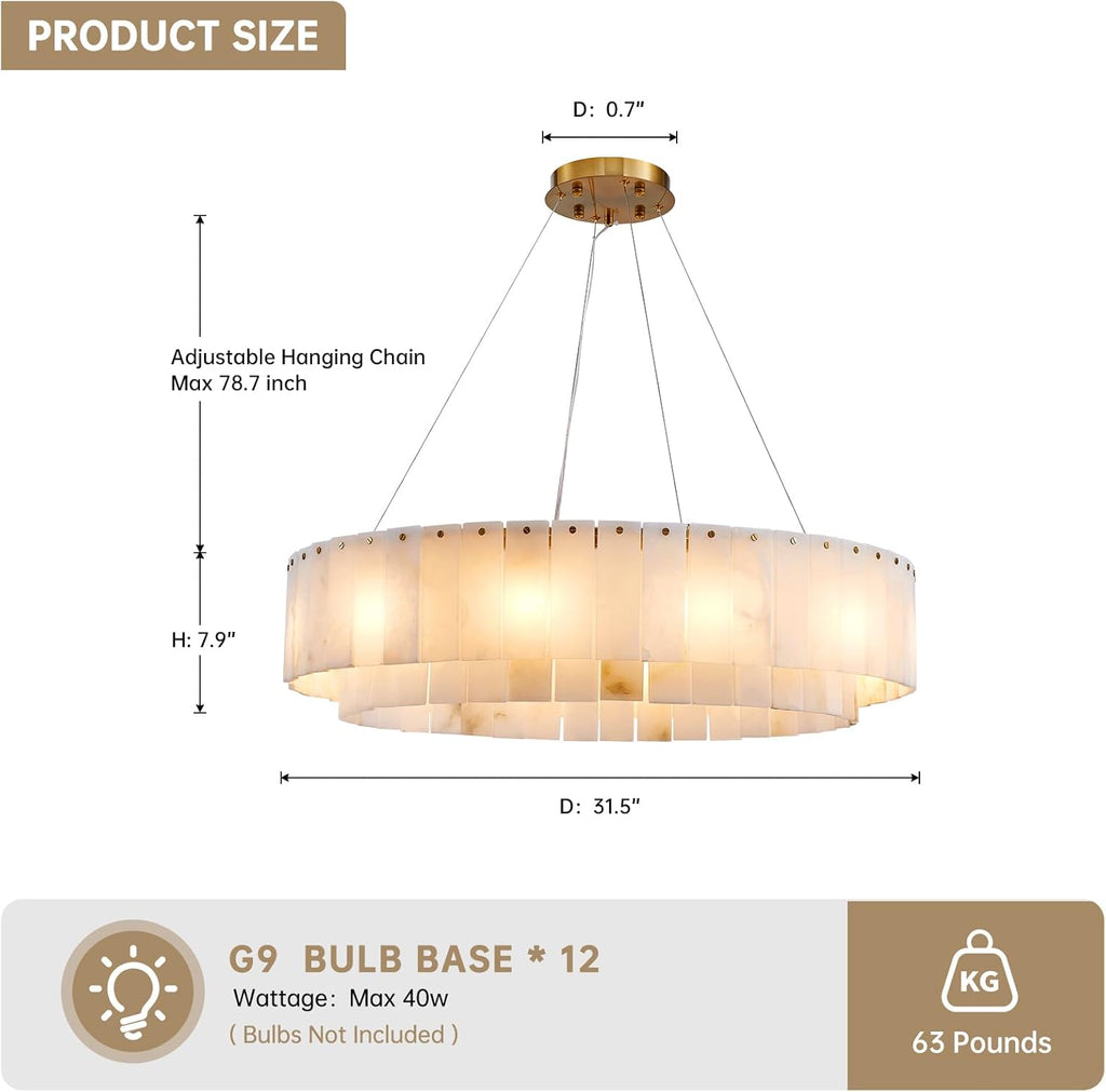 31.5" D Alabaster Morden Chandeliers for Dining Room 12 Lights Round Pendant Light Fixture Kitchen Island Entryway Living Room,Brass A125-B0DSBYXX55