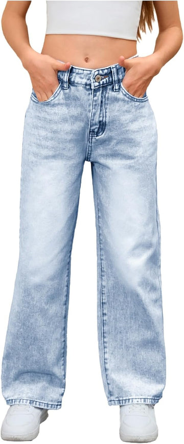 Girl's Baggy Jeans Wide Straight Leg Denim Pants Kids