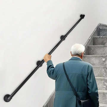 10FT Industrial Pipe Stair Railings Indoor, Hand Rails for Indoor Stairs, Wall Mounted Stair Handrail for Outdoor