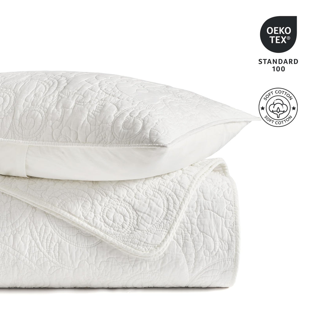100% Cotton Paisley Quilt Set, Bright White