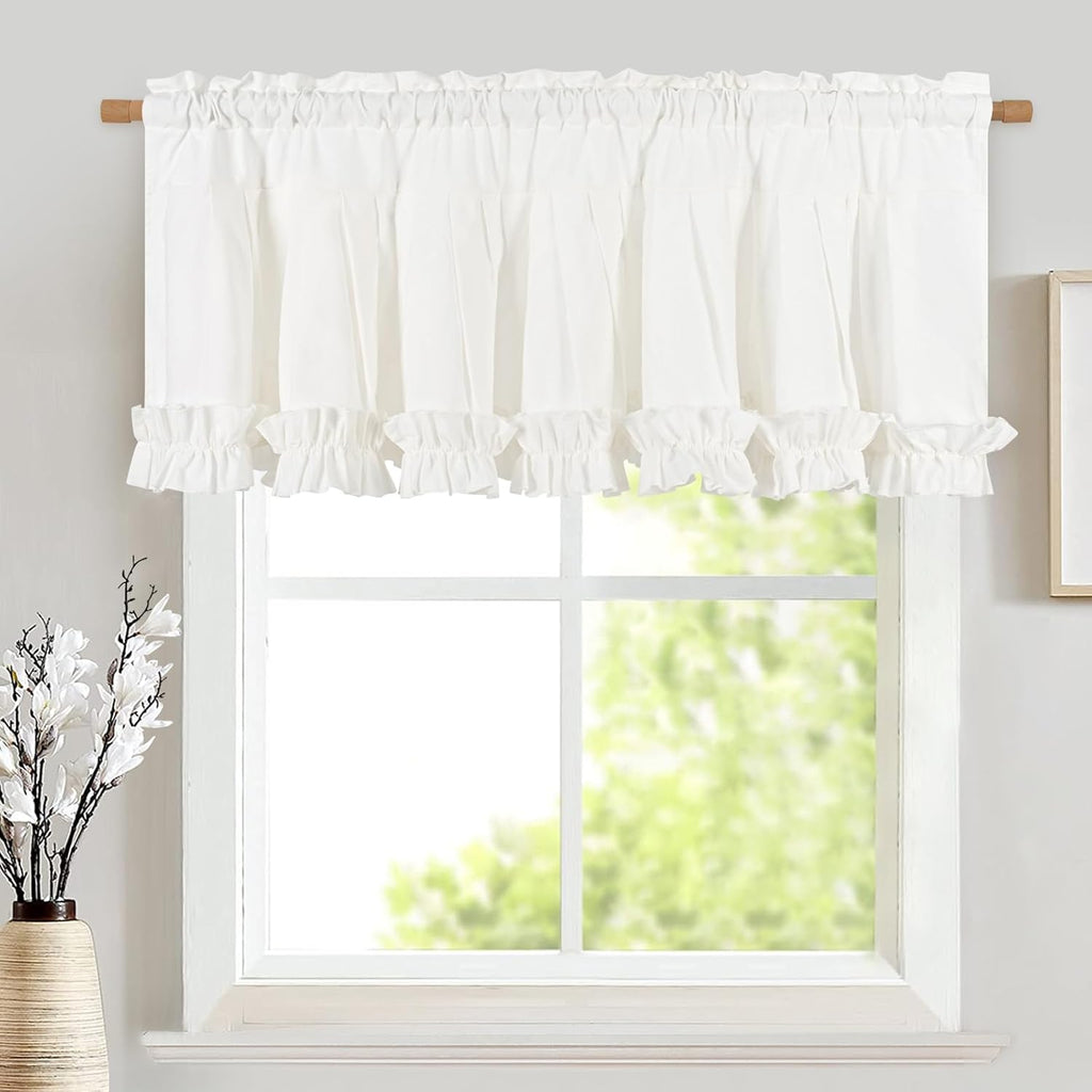 Linen Valances for Windows Farmhouse Window Valances with Ruffle Rustic Country Light Filtering Kitchen Valance