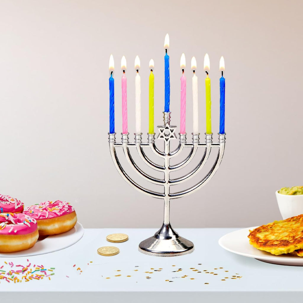 Mini Set with 48 Multicolor Birthday Candles - Portable Chanukah Candle Holder Diecast Aluminum Hanukkah Gifts Jewish