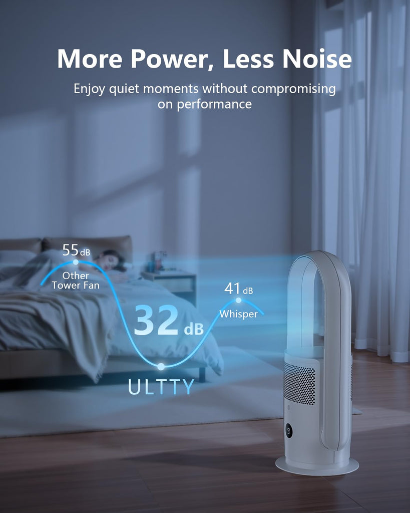 Bladeless Tower Fan and Air Purifier Combo, Quiet Oscillating Fan with Remote & Touch Control, 9 Speeds, 8H Timer