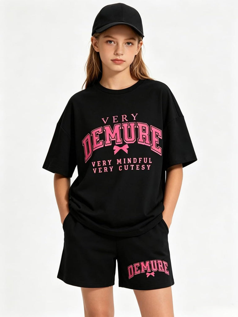 Girls Summer Outfits 2 Piece Sets Short Sleeve T-Shirt Top Elastic Waist Shorts Set Casual Clothing Sets